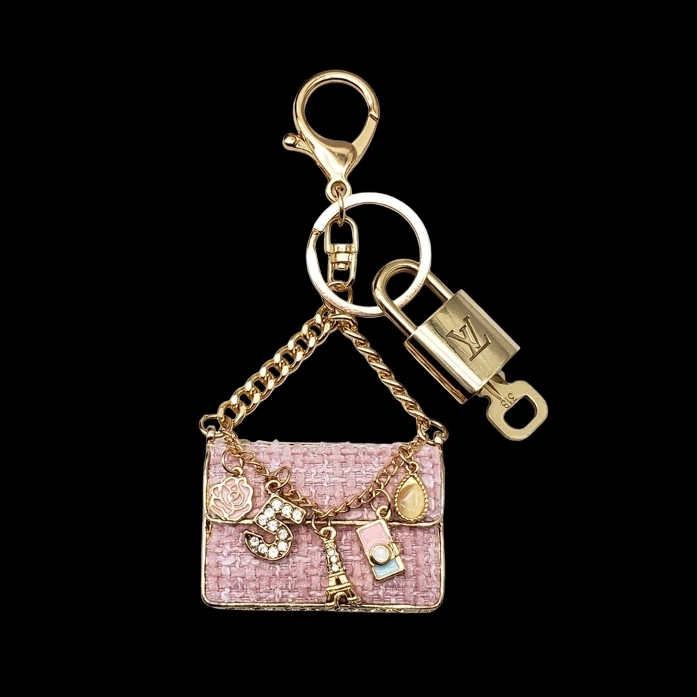 Louis Vuitton Gold Lock 🔒 Authentic LV Key + Unbranded Tweed Bag Charm